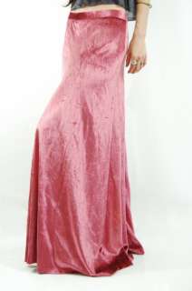 Vtg 70s Rose Pink VELVET Silky Slinky Boho FESTIVAL Maxi Skirt S/M 