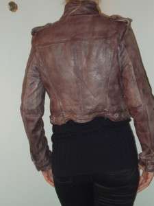   brown leather biker motorcycle jacket Arlington NEW US8 UK 12  