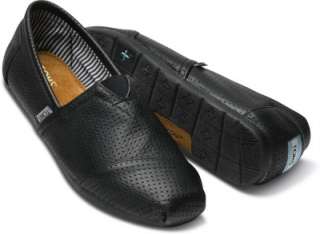 TOMS Black Perforated Leather Mens Classics Slip On Shoes 9.5  