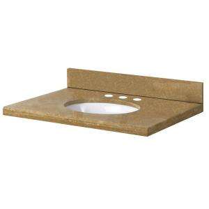 Pegasus 37 in. W Travertine Vanity Top with White Bowl and 8 in 