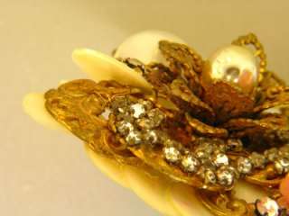 SIGNED MIRIAM HASKELL MOP BAROQUE PEARL RHINESTONE GILDED GOLD VINTAGE 