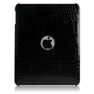 Crocodile Leather Cover Skin Case for iPad Tablet BLACK  