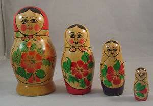 Vintage USSR Matryoshka Babushka Russian Nesting Dolls Set of 4 