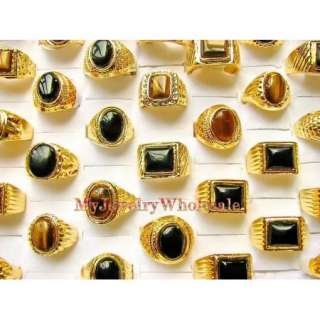 25pcs Natural stone Gold rings Man style wholesale  