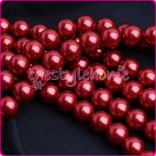 30 Inch 10mm Wine Red Round Glass Pearl Loose Beads  