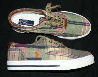 Youth Polo Ralph Lauren Vaughn shoes sneakers new girls 4.5 plaid 