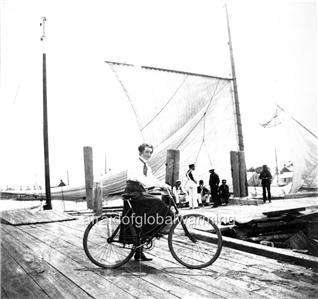 Photo ca 1904 Nantucket MA Woman Bicycling Adams Slip  