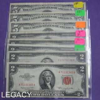 NICE CURRENCY LOT $2.00 $5.00 NOTES ALL RED SEALS (RI  