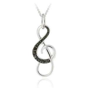 925 Silver Musical Note Black Diamond Accent Necklace  