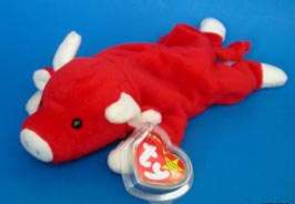 Ty Authentic Rare Snort the Red Bull Beanie Baby is In Hand and 