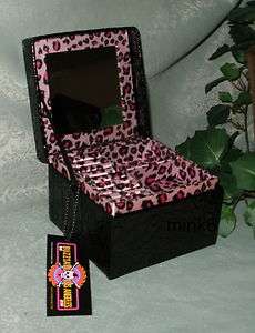 Buzzsaw LA Pink Leopard Black Faux Gator Croc Jewelry Box 5 Square 3 