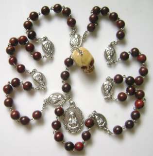 Rare Skull Red Sandalwood Bead SEVEN SORROWS Rosary  