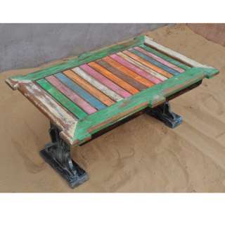 Sierra Farmhouse Rainbow Solid Wood Xylophone Trestle Coffee Table 