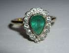 HM 18ct 18k Gold Diamond Pear Emerald Cluster Ring