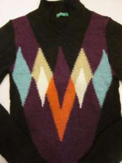 Womens Benetton Argyle Brown Sweater Size Small NWT  