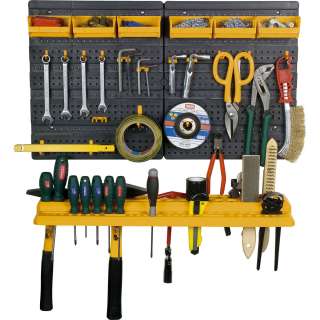 Garage Wall Tool Rack / Kit. 19 hooks + 6 bins  