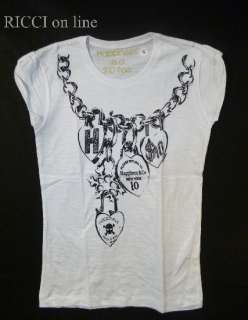 HAPPINESS T SHIRT DONNA TG S BIANCA +TIFFANY CHARMS  