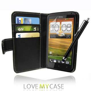 HTC ONE X / Black Leather Wallet Phone Case + Screen Protector 