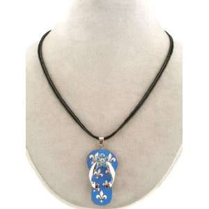  Fashion Jewelry ~ Aqua Blue Flip Flop with Fleur De Lis 