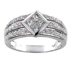  0.75 CTW Princess Cut & Round Diamond Ring 14K White Gold 