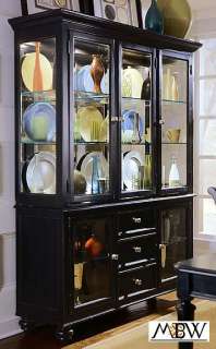 Distressed Black Lighted 3 Drawer China Cabinet  