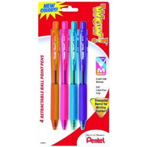  WOW Colors Retractable Ballpoint Pen, Medium Line, Assorted Ink, 4 
