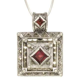 Marcasite and Genuine Garnet Sterling Silver Pendant Necklace.Opens in 