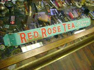Antique Red Rose Tea Metal Door Push Bar Sign  to USA and 