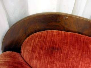 Antique Empire Victorian Style Sofa w Dark Walnut Frame and Red 