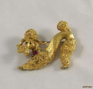 Vintage Poodle Puppy Dog Brooch Lapel Pin Signed RS Red  