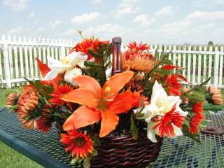 Fall Orange Lily Silk Flower Arrangement Wicker Basket Spectacular 