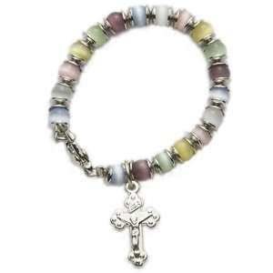 Multi Color Beads Baby Bracelet with Crucifix Charm Christian Jewelry 