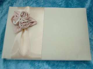 New Ivory Satin Ribbon Rum Pink Rose Wedding Guest book  