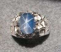 MENS LINDE LINDY TRANS BLUE STAR SAPPHIRE CREATED RING  