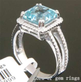 63ct Natural Blue Topaz & Diamond 14K White Gold Ring  