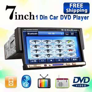 Flip Down 1 Din 7 Inches Car Stereo DVD Player Radio IPod Bluetooth 