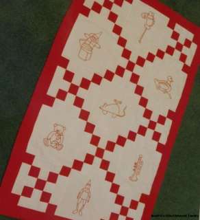REDWORK EMBROIDERY TOY QUILT PATTERN 30x50 1999  