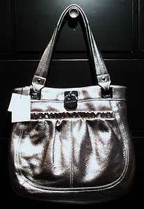 NWT Large CALVIN KLEIN Pewter Silver Leather Handbag Hobo $238 