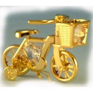  Bike w/ Basket & Training Wheels   Gold & Crystal Ornament 
