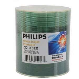 Philips 52X CD R White Inkjet Hub Printable Blank Media Discs in 100 