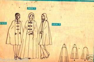Vtg Sewing Pattern Lined Panel Cape with Hood (Sz 8 10)  