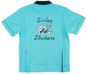  Sister Strikers Bowling Shirt Turquoise & Black Classic 