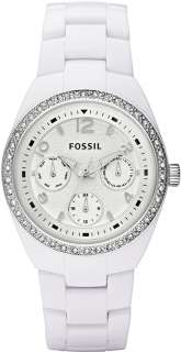 NEW FOSSIL WHITE CERAMIC CRYSTAL LADIES WATCH CE1042  