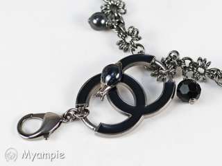 RARE CHANEL CC Black Silver Chain Enamel Jewelry Belt Nature Charms 