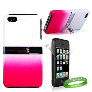 Stand iPhone 4S Accessories Kit White & Pink Snap On Protective Case 