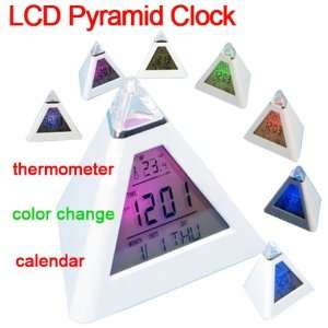Pyramid 7 LED color Clock Alarm Thermometer Triangle:  