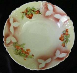 Round Antique Three 3 Crown China Red Cherry Fruit Serving Bowl 