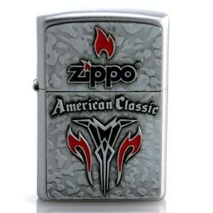  Zippo   Satin Chrome, American Classic Metal Emblem 