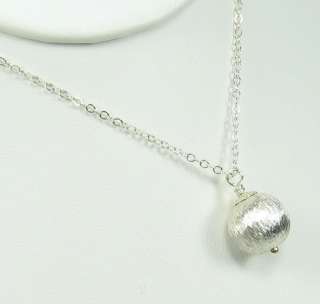 BRUSHED STERLING SILVER BEAD DROP Pendant Necklace  