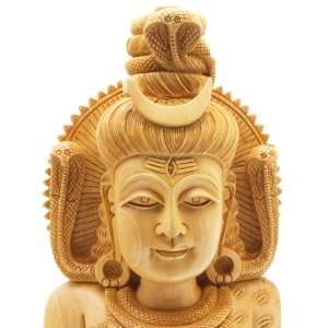  Intricate Design Hand carved Wooden Shiva Bust Statue 